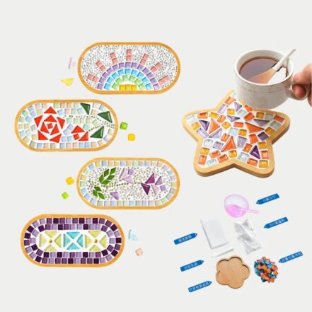 Kit mosaïque colorée pour dessous de verre en bambou
