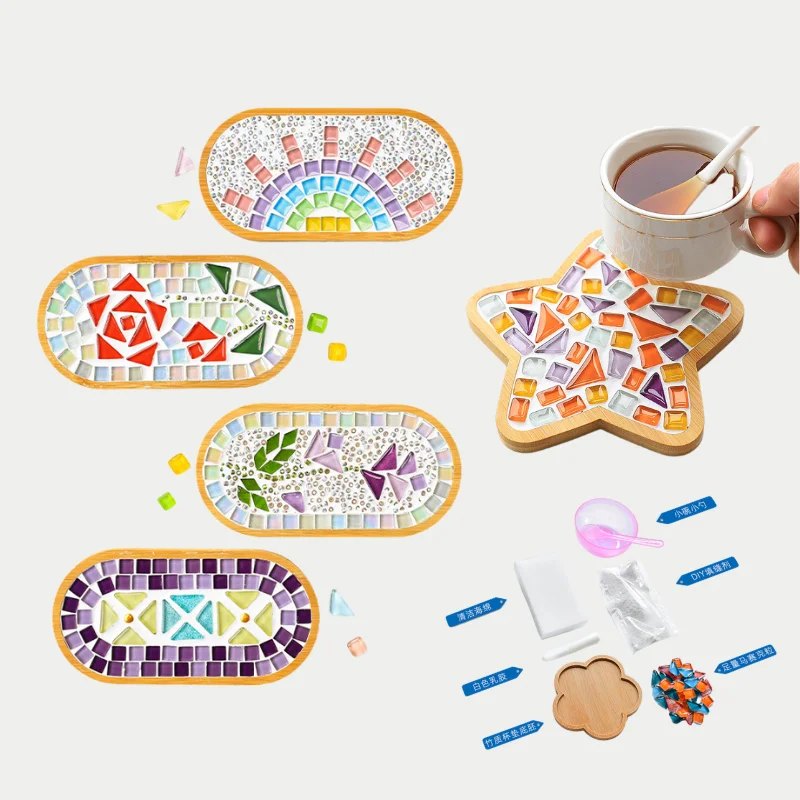 Kit mosaïque colorée pour dessous de verre en bambou Kit mosaïque colorée pour dessous de verre en bambou