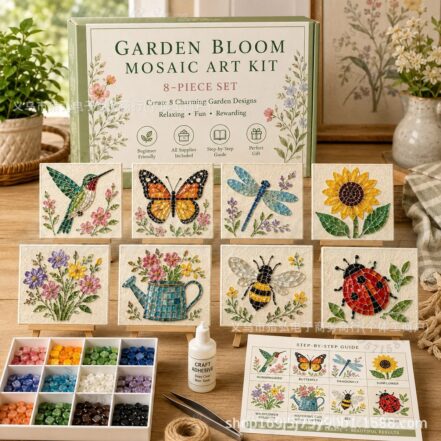 Kit mosaïque fleurs de jardin, insectes et papillon