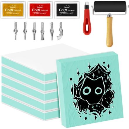 Kit de tampons à graver, 6 blocs 5,1 x 5,1 cm